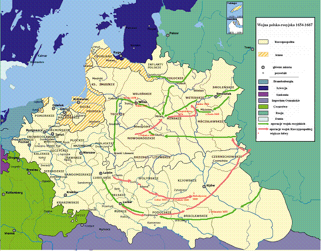 Карта-схема театра военных действий в войне Речи Посполитой с Московским государством 1654-1667 года